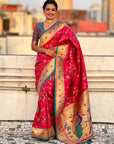 Pink Paithani Silk Meenakari Zari Woven Jaal Saree