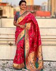 Pink Paithani Silk Meenakari Zari Woven Jaal Saree