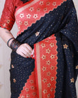 Black Soft Banarasi Silk Zari Work Saree with Flower Pattern Border