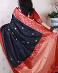 Black Soft Banarasi Silk Zari Work Saree with Flower Pattern Border