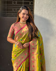 Mehendi Green Paithani Silk Meenakari Zari Woven Jaal Saree