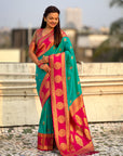 Sky Blue Soft Silk Peacock Border Motifs Zari Woven Saree