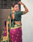 Wine Soft Silk Peacock Border Motifs Zari Woven Saree