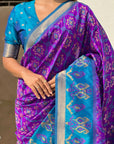 Purple Soft Silk Zari Woven Contrast Ikkat Patola Saree