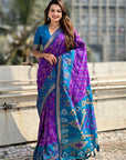 Purple Soft Silk Zari Woven Contrast Ikkat Patola Saree