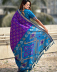 Purple Soft Silk Zari Woven Contrast Ikkat Patola Saree