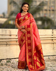 Baby Pink Soft Silk Peacock Border Motifs Zari Woven Saree