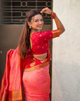 Baby Pink Soft Silk Peacock Border Motifs Zari Woven Saree
