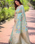 Sky Blue Meenakari Floral Jaal Zari Woven Organza Saree