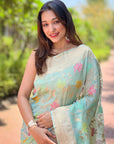 Sky Blue Meenakari Floral Jaal Zari Woven Organza Saree