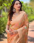 Peach Meenakari Floral Jaal Zari Woven Organza Saree