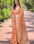 Peach Meenakari Floral Jaal Zari Woven Organza Saree