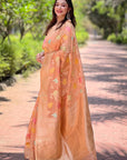 Peach Meenakari Floral Jaal Zari Woven Organza Saree