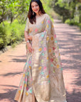 Grey Meenakari Floral Jaal Zari Woven Organza Saree