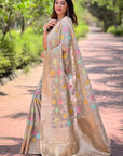 Grey Meenakari Floral Jaal Zari Woven Organza Saree