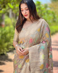 Grey Meenakari Floral Jaal Zari Woven Organza Saree
