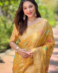 Mustard Yellow Meenakari Floral Jaal Zari Woven Organza Saree