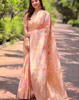 Baby Pink Meenakari Floral Jaal Zari Woven Organza Saree