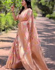 Baby Pink Meenakari Floral Jaal Zari Woven Organza Saree