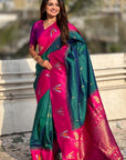 Peacock Blue Soft Silk with Zari Woven Tilak Contrast South Saree