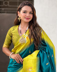 Dark Blue Soft Silk with Zari Woven Tilak Contrast South Saree