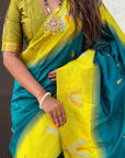 Dark Blue Soft Silk with Zari Woven Tilak Contrast South Saree