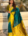 Dark Blue Soft Silk with Zari Woven Tilak Contrast South Saree