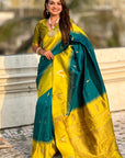 Dark Blue Soft Silk with Zari Woven Tilak Contrast South Saree