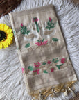 White Premium Soft Muga Cotton Swan Pattern Saree