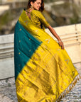 Dark Blue Soft Silk with Zari Woven Tilak Contrast South Saree