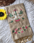 Chickoo Premium Soft Muga Cotton Swan Pattern Saree