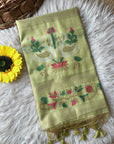 Pista Green Premium Soft Muga Cotton Swan Pattern Saree