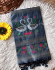 Grey Premium Soft Muga Cotton Swan Pattern Saree