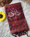 Maroon Premium Soft Muga Cotton Swan Pattern Saree