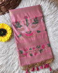 Pink Premium Soft Muga Cotton Swan Pattern Saree