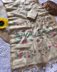 White Premium Soft Muga Cotton Swan Pattern Saree