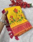 Yellow Soft Paithani Silk Zari Woven Saree with Meenakari Lotus Pattern Saree