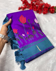 Purple Soft Paithani Silk Zari Woven Saree with Meenakari Lotus Pattern Saree