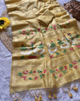 Yellow Premium Soft Muga Cotton Swan Pattern Saree