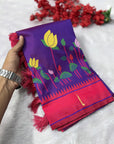 Purple (Red Tone) Soft Paithani Silk Zari Woven Saree with Meenakari Lotus Pattern Saree