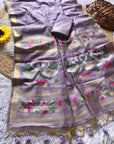 Lavender Premium Soft Muga Cotton Swan Pattern Saree
