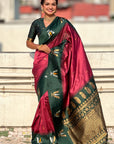 Coral Pink Soft Silk with Zari Woven Tilak Contrast South Saree