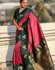 Coral Pink Soft Silk with Zari Woven Tilak Contrast South Saree