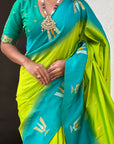 Parrot Green Soft Silk with Zari Woven Tilak Contrast South Saree