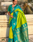 Parrot Green Soft Silk with Zari Woven Tilak Contrast South Saree