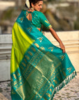 Parrot Green Soft Silk with Zari Woven Tilak Contrast South Saree