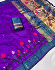 Purple Soft Paithani Silk Zari Woven Saree with Meenakari Lotus Pattern Saree