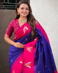 Violet Soft Silk with Zari Woven Tilak Contrast South Saree