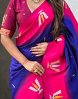 Violet Soft Silk with Zari Woven Tilak Contrast South Saree