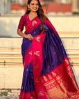 Violet Soft Silk with Zari Woven Tilak Contrast South Saree